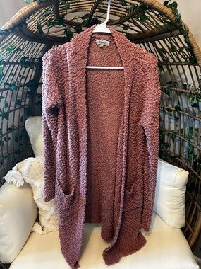 Cozy Open-Front Popcorn Cardigan Sweater - Dusty Rose
